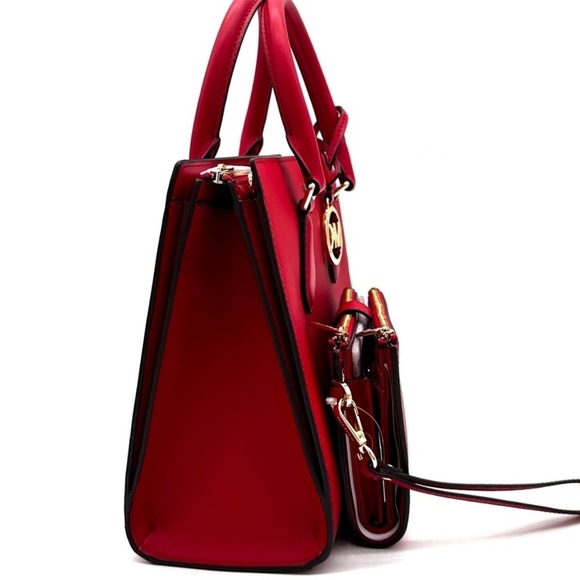 Michael Kors Sheila Medium Center Zip Satchel Bag & Large Double Zip Wallet Red - Picture 4 of 16